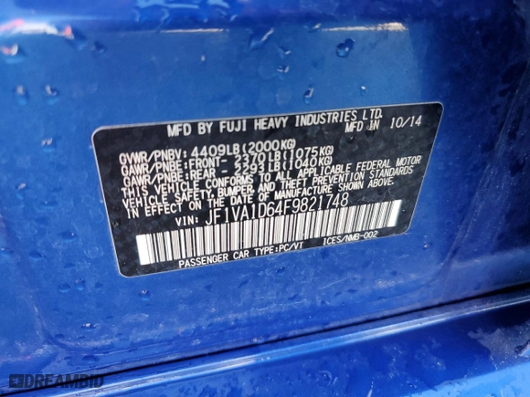 2015 Subaru WRX Premium with VIN JF1VA1D64F9821748, listed as a Copart auction lot 74003194 with 109,989 mi miles and Salvage Title. Bid and sale history available at carsss.com. Image 13.