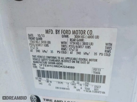 2013 Ford F-150 XL with VIN 1FTEW1CM6DKG34089, listed as a IAAI auction lot 41668428 with 173,709 mi miles. Bid and sale history available at carsss.com. Image 9.