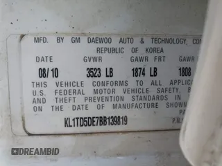 2011 Chevrolet Aveo 1LT with VIN KL1TD5DE7BB139819, listed as a IAAI auction lot 42090773 with 124,559 mi miles and . Bid and sale history available at DreamBid. Image 9.