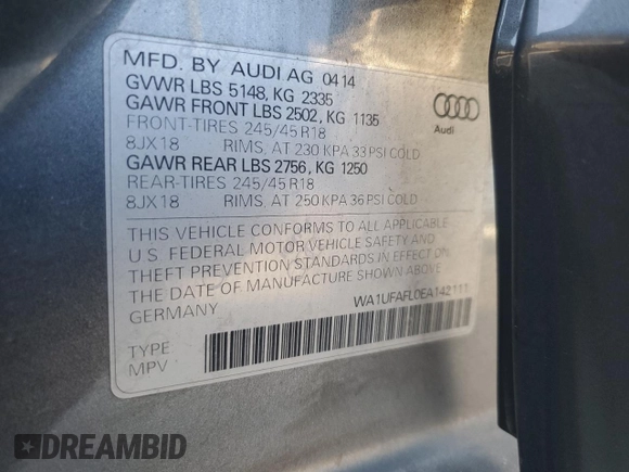 2014 Audi allroad Premium Plus with VIN WA1UFAFL0EA142111, listed as a Copart auction lot 77874794 with 144,294 mi miles and Salvage Title. Bid and sale history available at carsss.com. Image 13.
