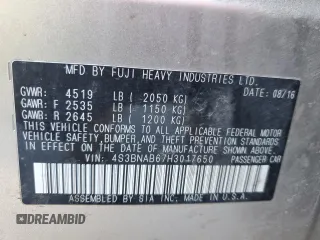 2017 Subaru Legacy with VIN 4S3BNAB67H3017650, listed as a Copart auction lot 80003404 with 58,149 mi miles and Salvage title. Bid and sale history available at DreamBid. Image 13.