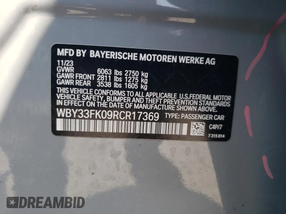 2024 BMW i5 eDrive40 with VIN WBY33FK09RCR17369, listed as a Copart auction lot 65018825 with 3,853 mi miles and Clean title. Bid and sale history available at DreamBid. Image 12.