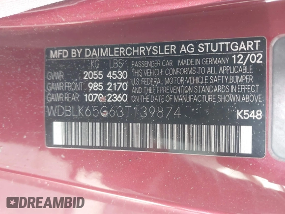 2003 Mercedes-Benz CLK 320 z VIN WDBLK65G63T139874, wystawiony jako IAAI lot #41808893 z przebiegiem Nie podano mil oraz . Historia ofert i sprzedaży dostępna na DreamBid. Obrazek 9.