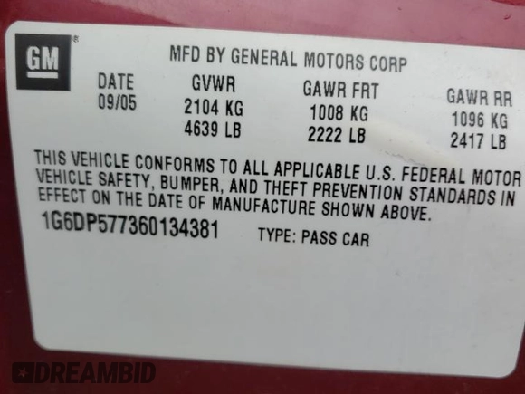 2006 Cadillac CTS with VIN 1G6DP577360134381, listed as a Copart auction lot 73272054 with 172,706 mi miles and Salvage Title. Bid and sale history available at carsss.com. Image 12.