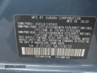 2021 Subaru Crosstrek with VIN JF2GTABC7MH269639, listed as a IAAI auction lot 39495875 with 38,760 mi miles and . Bid and sale history available at DreamBid. Image 9.