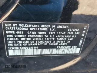 2013 Volkswagen Passat SEL Premium z VIN 1VWCN7A38DC030199, wystawiony jako Copart lot #53314795 z przebiegiem 125 617 mil mil oraz Szkoda całkowita • Salvage title. Historia ofert i sprzedaży dostępna na DreamBid. Obrazek 12.