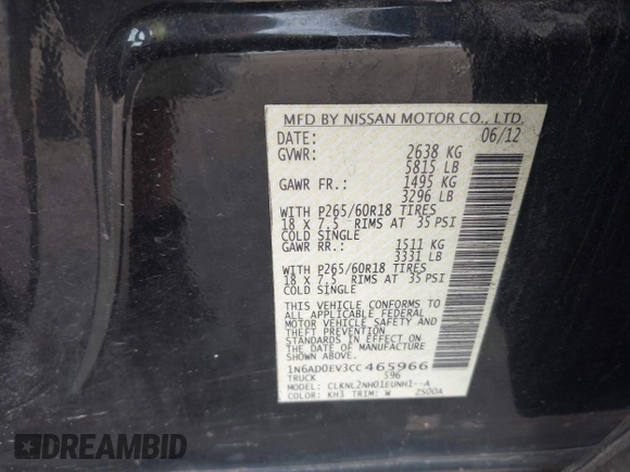 2012 Nissan Frontier SV с VIN 1N6AD0EV3CC465966, выставлен на аукционе IAAI как лот 42464512 с пробегом 145 068 миль миль и . История ставок и продаж доступна на DreamBid. Изображение 9.