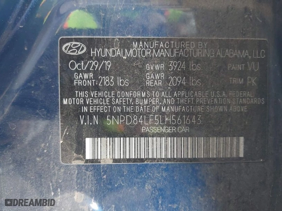 2020 Hyundai Elantra Value Edition with VIN 5NPD84LF5LH561643, listed as a IAAI auction lot 41809061 with 88,270 mi miles. Bid and sale history available at carsss.com. Image 9.