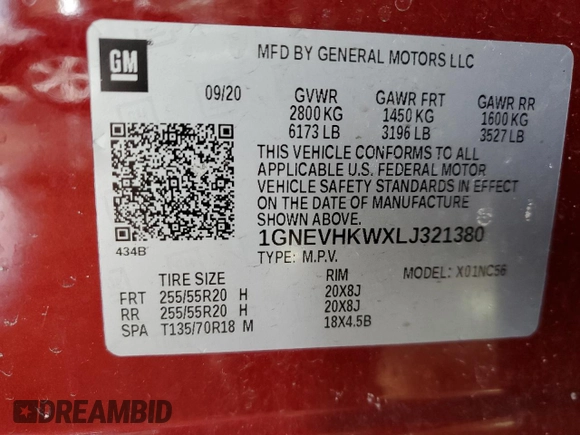 2020 Chevrolet Traverse LT Leather with VIN 1GNEVHKWXLJ321380, listed as a Copart auction lot 45502615 with 67,597 mi miles and Salvage Title. Bid and sale history available at carsss.com. Image 13.
