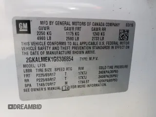 2016 GMC Terrain SLE with VIN 2GKALMEK1G6306854, listed as a Copart auction lot 51112835 with 64,582 mi miles and Salvage Title. Bid and sale history available at carsss.com. Image 13.