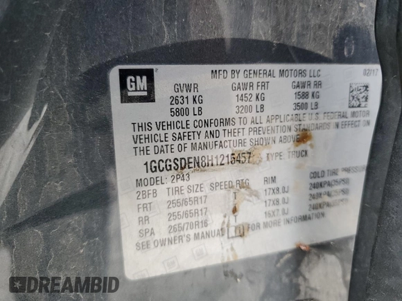 2017 Chevrolet Colorado 2WD Z71 z VIN 1GCGSDEN8H1215457, wystawiony jako Copart lot #43174685 z przebiegiem 98 997 mil mil oraz Szkoda całkowita • Salvage title. Historia ofert i sprzedaży dostępna na DreamBid. Obrazek 14.