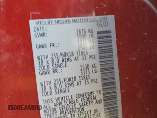 2022 Nissan Pathfinder SV с VIN 5N1DR3BC3NC244940, выставлен на аукционе Copart как лот 59892875 с пробегом 52 910 миль миль и На запчасти • Non repairable. История ставок и продаж доступна на DreamBid. Изображение 14.