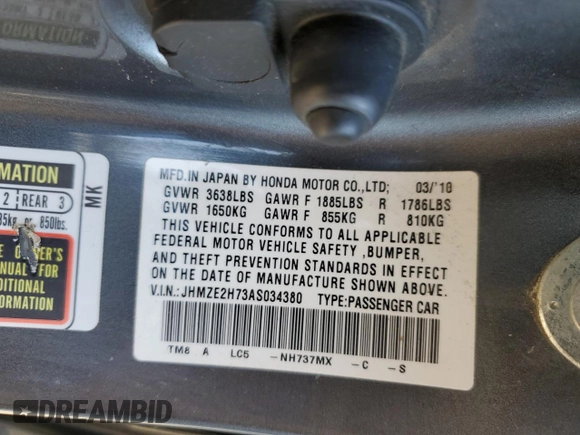 2010 Honda Insight EX z VIN JHMZE2H73AS034380, wystawiony jako Copart lot #49178935 z przebiegiem 214 256 mil mil oraz Szkoda całkowita • Salvage title. Historia ofert i sprzedaży dostępna na DreamBid. Obrazek 12.