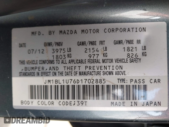 2013 Mazda 3 i Sport with VIN JM1BL1U76D1702885, listed as a IAAI auction lot 42152806 with 139,041 mi miles and . Bid and sale history available at DreamBid. Image 9.