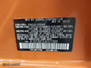2018 Subaru Crosstrek Premium with VIN JF2GTADC9JH321989, listed as a IAAI auction lot 41890690 with 75,277 mi miles. Bid and sale history available at carsss.com. Image 9.