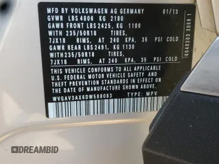 2013 Volkswagen Tiguan S with VIN WVGAV3AX6DW588083, listed as a Copart auction lot 60114965 with 109,318 mi miles and Salvage title. Bid and sale history available at DreamBid. Image 13.