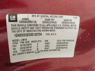 2002 Chevrolet Venture LS 1SC with VIN 1GNDX03E32D182784, listed as a IAAI auction lot 42064170 with 224,928 mi miles and . Bid and sale history available at DreamBid. Image 9.