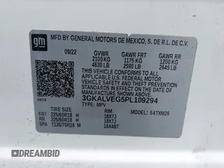 2023 GMC Terrain SLT with VIN 3GKALVEG5PL109294, listed as a IAAI auction lot 42573503 with 56,631 mi miles and . Bid and sale history available at DreamBid. Image 9.