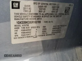 2016 GMC Yukon SLT z VIN 1GKS2BKC0GR162789, wystawiony jako Copart lot #51579075 z przebiegiem 159 823 mil mil oraz Szkoda całkowita • Salvage title. Historia ofert i sprzedaży dostępna na DreamBid. Obrazek 15.