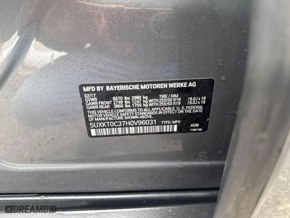 2017 BMW X5 xDrive40e iPerformance with VIN 5UXKT0C37H0V96031, listed as a IAAI auction lot 41643611 with 95,215 mi miles. Bid and sale history available at carsss.com. Image 9.