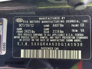 2013 Kia Optima SX with VIN 5XXGR4A63DG141938, listed as a IAAI auction lot 41760964 with 77,241 mi miles and . Bid and sale history available at DreamBid. Image 9.