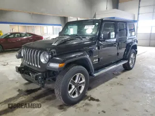 2021 Jeep Wrangler Unlimited Sahara High Altitude with VIN 1C4HJXEG9MW571844, listed as a Copart auction lot 81482334 with 77,409 mi miles and Salvage title. Bid and sale history available at DreamBid. Image 1.