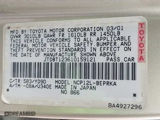 2001 Toyota ECHO with VIN JTDBT123610159121, listed as a IAAI auction lot 41766134 with 256,250 mi miles. Bid and sale history available at carsss.com. Image 9.