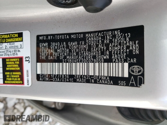 2013 Toyota Corolla L with VIN 2T1BU4EE2DC079059, listed as a Copart auction lot 51795975 with 170,561 mi miles and Clean Title. Bid and sale history available at carsss.com. Image 12.