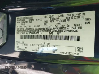 2015 Ford Escape Titanium с VIN 1FMCU0JX5FUB87813, выставлен на аукционе IAAI как лот 42035295 с пробегом 148 430 миль миль и . История ставок и продаж доступна на DreamBid. Изображение 9.