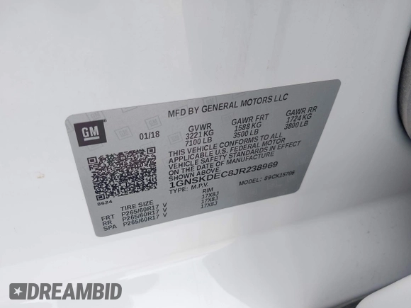 2018 Chevrolet Tahoe Commercial z VIN 1GNSKDEC8JR238969, wystawiony jako IAAI lot #42440047 z przebiegiem 126 373 mil mil oraz . Historia ofert i sprzedaży dostępna na DreamBid. Obrazek 9.