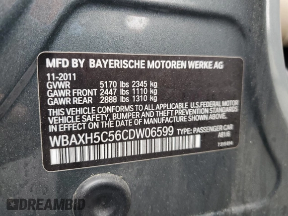 2012 BMW 5 Series 528i xDrive z VIN WBAXH5C56CDW06599, wystawiony jako Copart lot #55239355 z przebiegiem 129 520 mil mil oraz Szkoda całkowita • Salvage title. Historia ofert i sprzedaży dostępna na DreamBid. Obrazek 12.
