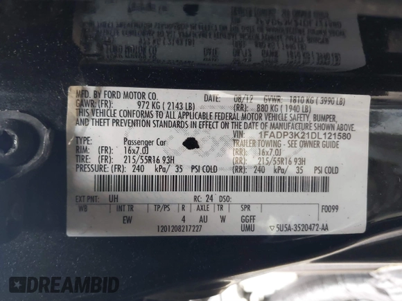 2013 Ford Focus SE with VIN 1FADP3K21DL121580, listed as a IAAI auction lot 41727813 with 171,352 mi miles. Bid and sale history available at carsss.com. Image 9.