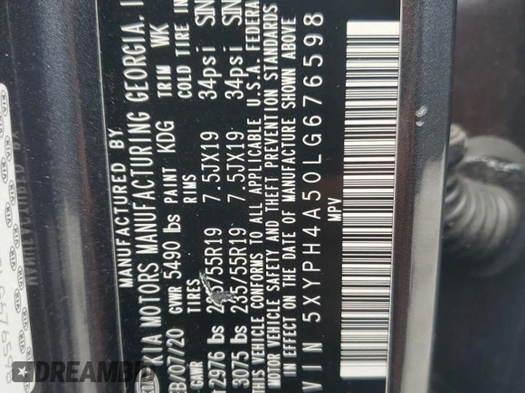 2020 Kia Sorento EX with VIN 5XYPH4A50LG676598, listed as a Copart auction lot 62464235 with 135,579 mi miles and Non repairable. Bid and sale history available at DreamBid. Image 13.