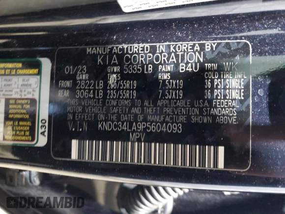 2023 Kia EV6 Wind with VIN KNDC34LA9P5604093, listed as a Copart auction lot 46487755 with 26,682 mi miles and Salvage Title. Bid and sale history available at carsss.com. Image 13.