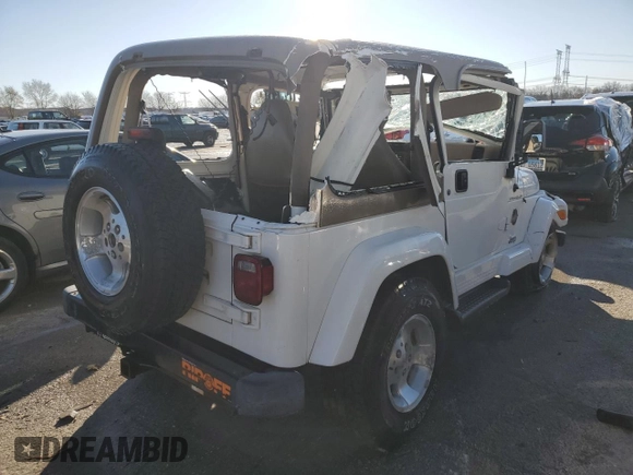 2002 Jeep Wrangler Sahara with VIN 1J4FA59S42P707938, listed as a Copart auction lot 81139774 with 168,338 mi miles and Salvage Title. Bid and sale history available at carsss.com. Image 3.