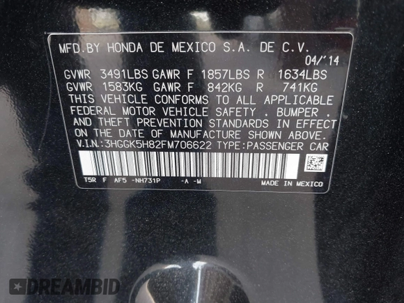 2015 Honda Fit EX-L with VIN 3HGGK5H82FM706622, listed as a IAAI auction lot 41767389 with 95,670 mi miles. Bid and sale history available at carsss.com. Image 9.