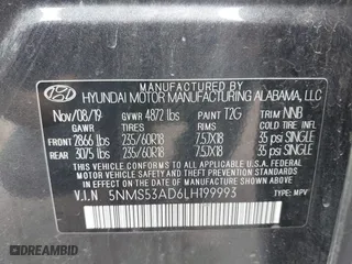 2020 Hyundai Santa Fe Limited with VIN 5NMS53AD6LH199993, listed as a IAAI auction lot 41861432 with 161,895 mi miles. Bid and sale history available at carsss.com. Image 9.