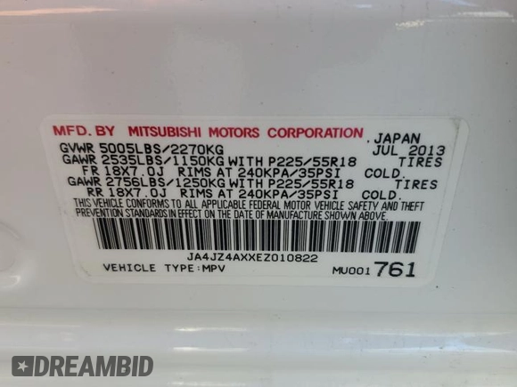 2014 Mitsubishi Outlander GT z VIN JA4JZ4AXXEZ010822, wystawiony jako Copart lot #60328445 z przebiegiem Nie podano mil oraz Szkoda całkowita • Salvage title. Historia ofert i sprzedaży dostępna na DreamBid. Obrazek 13.