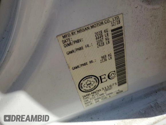 2019 Nissan Altima 2.5 S with VIN 1N4BL4BW2KN311675, listed as a Copart auction lot 76958814 with 130,326 mi miles and Salvage Title. Bid and sale history available at carsss.com. Image 13.