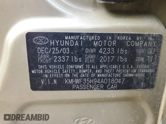 2004 Hyundai Sonata GLS with VIN KMHWF35H94A018047, listed as a Copart auction lot 62690804 with 176,336 mi miles and Salvage Title. Bid and sale history available at carsss.com. Image 12.