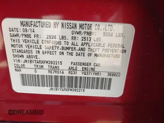 2015 Infiniti Q50 Premium with VIN JN1BV7ARXFM392215, listed as a IAAI auction lot 42449752 with 90,918 mi miles and . Bid and sale history available at DreamBid. Image 9.