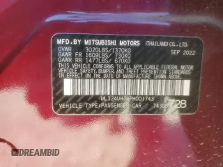 2023 Mitsubishi Mirage ES z VIN ML32AUHJ4PH001743, wystawiony jako Copart lot #48031455 z przebiegiem 16 832 mil mil oraz Szkoda całkowita • Salvage title. Historia ofert i sprzedaży dostępna na DreamBid. Obrazek 14.