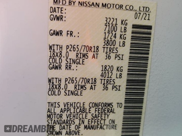 2021 Nissan Titan SV with VIN 1N6AA1EE5MN528618, listed as a Copart auction lot 48708505 with 62,850 mi miles and Salvage title. Bid and sale history available at DreamBid. Image 12.