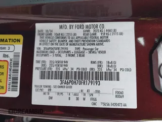2015 Ford Fusion SE with VIN 3FA6P0H70FR179193, listed as a IAAI auction lot 42115451 with 82,757 mi miles and . Bid and sale history available at DreamBid. Image 9.