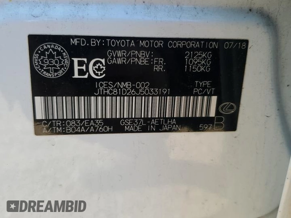 2018 Lexus IS 300 z VIN JTHC81D26J5033191, wystawiony jako Copart lot #53259005 z przebiegiem 62 295 mil mil oraz Szkoda całkowita • Salvage title. Historia ofert i sprzedaży dostępna na DreamBid. Obrazek 13.
