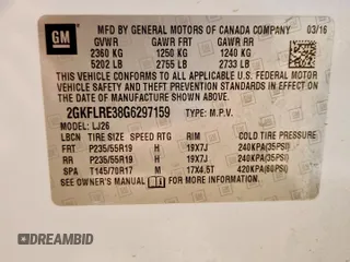 2016 GMC Terrain Denali with VIN 2GKFLRE38G6297159, listed as a Copart auction lot 61888255 with 135,528 mi miles and Clean title. Bid and sale history available at DreamBid. Image 13.