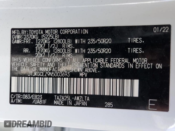 2022 Lexus NX with VIN JTJKGCEZ9N5003693, listed as a Copart auction lot 45429415 with 35,672 mi miles and Salvage Title. Bid and sale history available at carsss.com. Image 14.