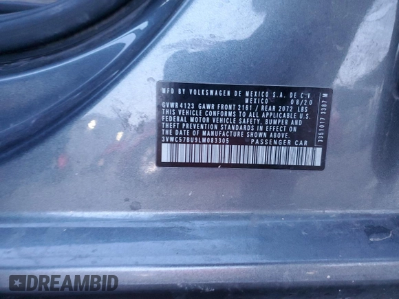 2020 Volkswagen Jetta S с VIN 3VWC57BU9LM083305, выставлен на аукционе Copart как лот 51691195 с пробегом 100 352 миль миль и Списание • Salvage title. История ставок и продаж доступна на DreamBid. Изображение 14.