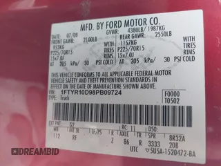 2008 Ford Ranger XL with VIN 1FTYR10D98PB09724, listed as a IAAI auction lot 42329733 with Not provided miles and . Bid and sale history available at DreamBid. Image 9.