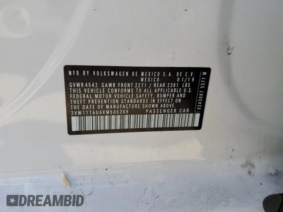 2019 Volkswagen Golf SportWagen S with VIN 3VW117AU6KM505369, listed as a Copart auction lot 58688604 with 30,636 mi miles and Salvage Title. Bid and sale history available at carsss.com. Image 12.